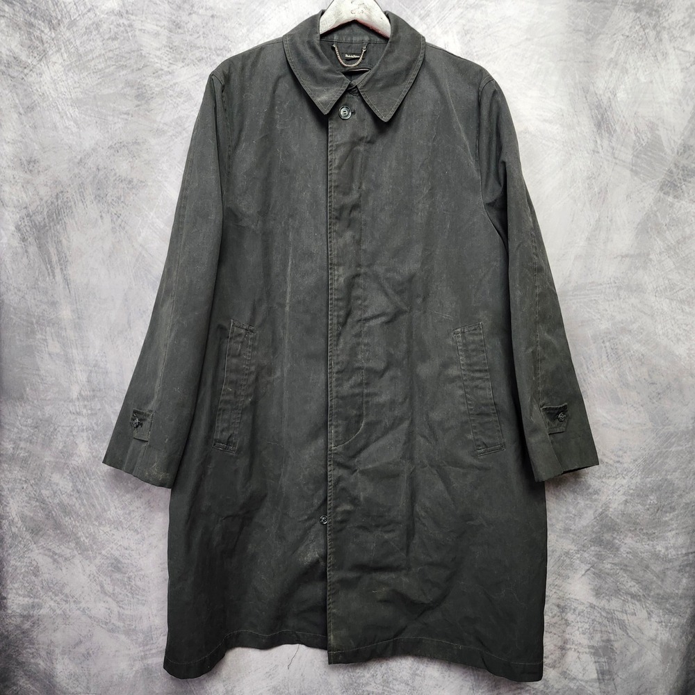 VTG 70s Japan Car Coat Trench Raincoat Large Black Minimalist Balmacaan